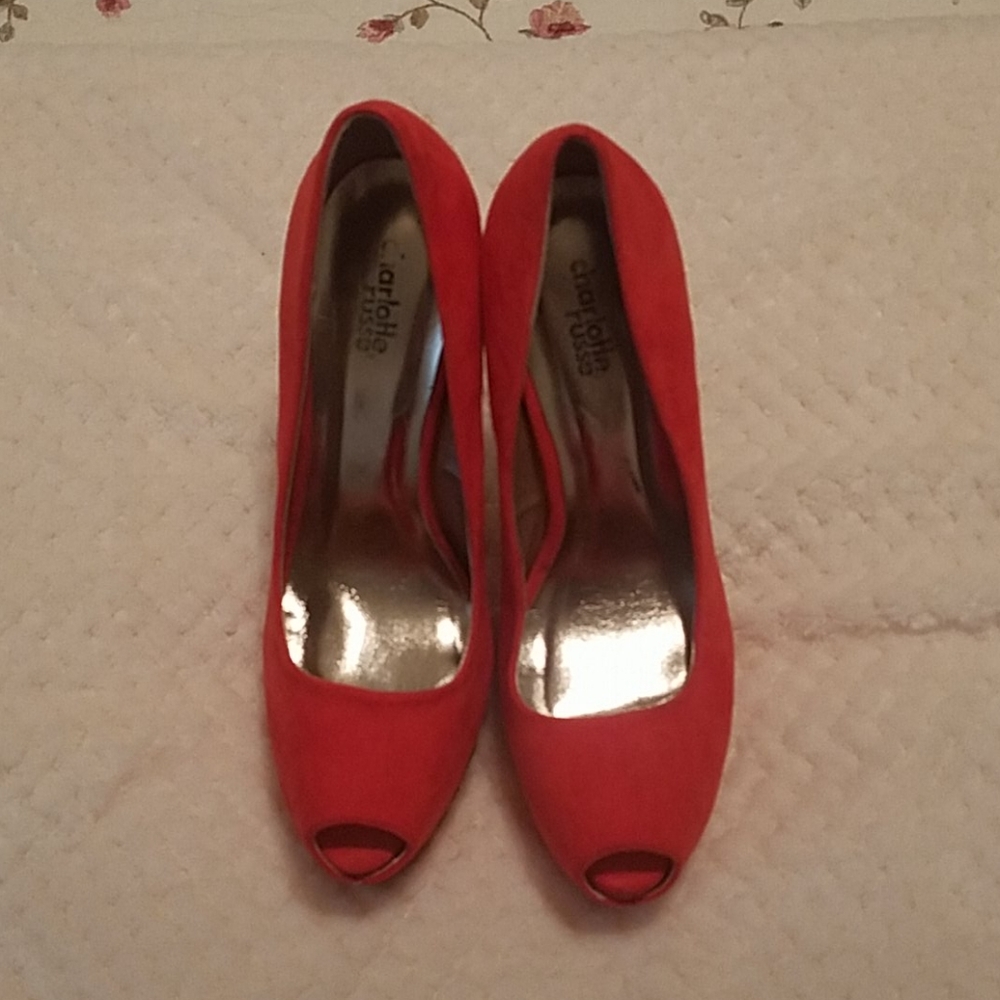 Orange platform heels